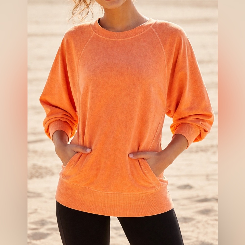 Free People Movement Orange Washed Raglan Crewneck Sweatshirt Size S